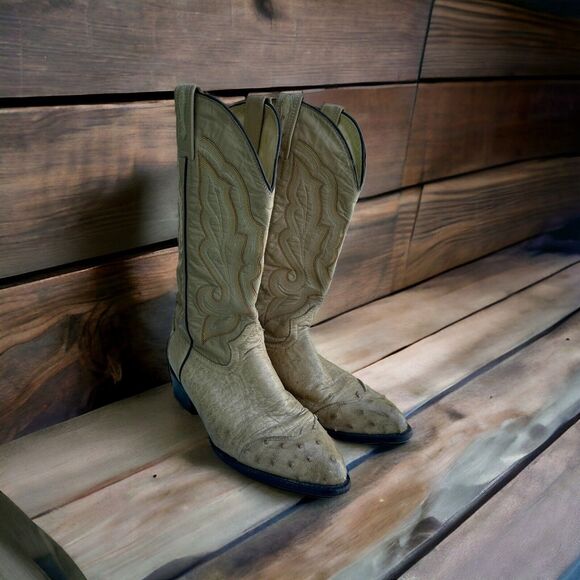El General Ostrich Leather Western Cowboy Boots Mens Size 26.5 - Picture 2 of 9